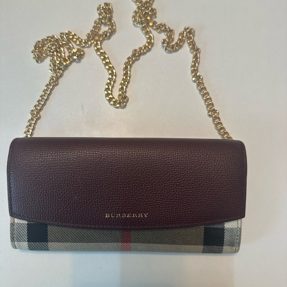 Burberry Brown and Cream Clutch with Luxurious Leather Finish